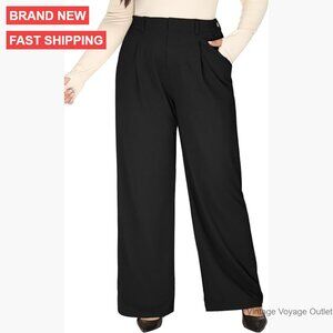 Plus Size High Waisted Wide Leg Work Pants Pull On Business Casual
